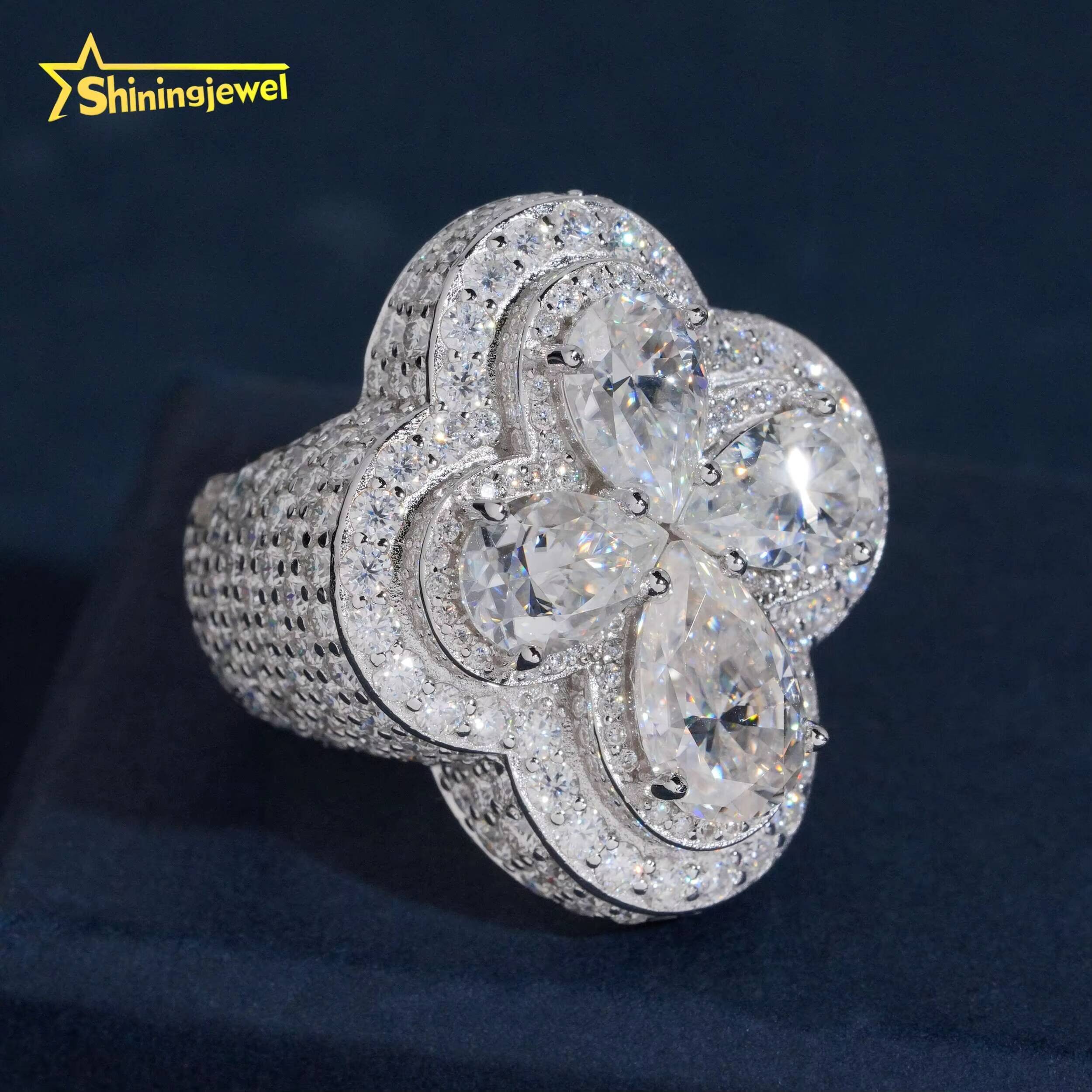 Trendy Women Men Wedding Rings Fine Jewelry GRA Certificated Silver 925 Clover Style Iced Out VVS Moissanite Ring