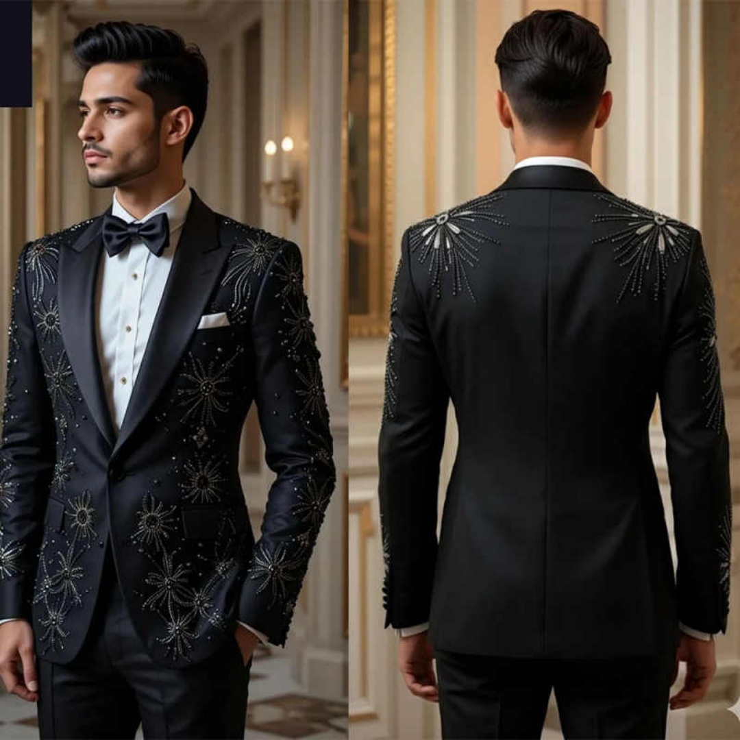 Luxurious Men Suits Beadeds 2 Pieces One Button Peaked Lapel Jacket Sets Formal Wedding Party Customized Prom Male Homme