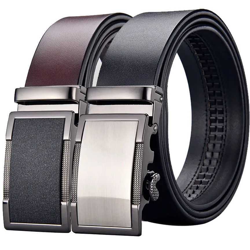 Men High Quality Real Genuine Leather Belt Business Cowskin Famous Brand Metal Automatic Buckle Belts Waist Straps for Jeans W251024