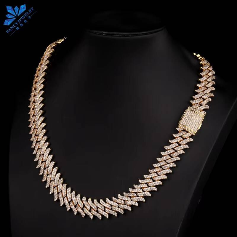 Wholesale VVS Moissanite Pass Diamond Tester 2 Tone Cuban Link Chain 12mm 14mm 18mm Hip Hop Necklace Bracelet Men Jewelry
