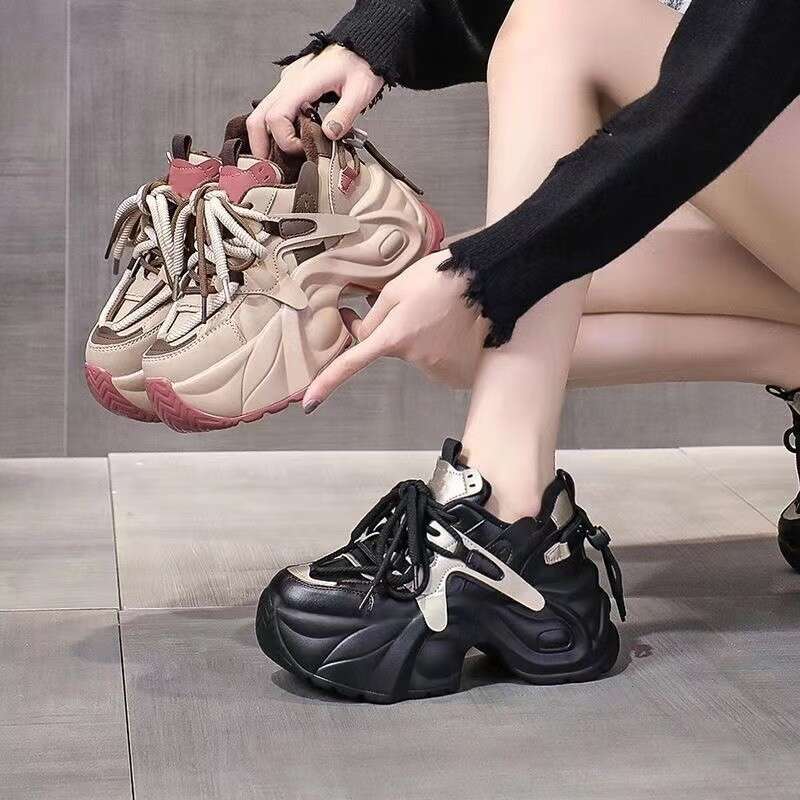 Trendy Dad Women, Thick Sole, Hidden Wedge, Lightweight Sneakers, Casual Versatile Shoes for Petite Sizes