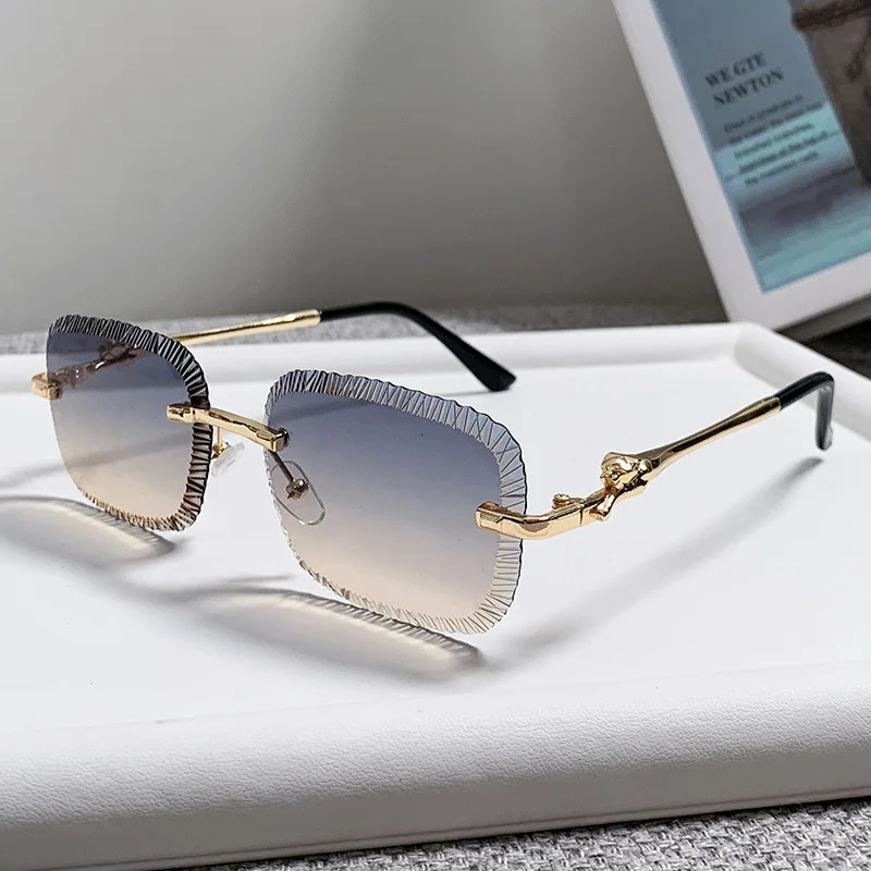 European and American Fashion Frameless Sunglasses Women Men Ins Square Eopard Head Metal Sun Glasses Ladies UV400 251023