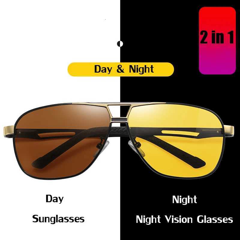 2 In 1 Photochromic Night Vision Polarized Sunglasses Outdoor Chameleon Day And Night UV400 Lens Mens Driving Sun GlassesT251024