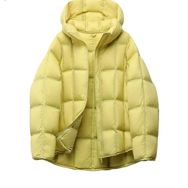 Women Light White Down Jacket With Hood Loose Over Size Casual Autumn Winter Outwear Square Warm Short Coat 2025 New Womens Coat