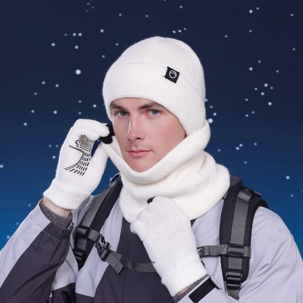 Warm Cap Winter Glove Cap Set Neck Warmer Bucket Hat Knitted Hat Gloves Scarf 3Pcs Set Korean Style Solid Beanie AutumnWinter 251023