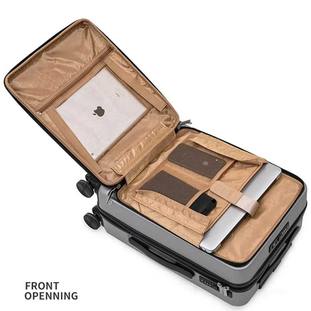 Suitcases Fashion Front Back Open Rolling Luggage Laptop Bag Sipnner 4 Wheels ABSPC Women Travel Men Cabin Carryon Trolley BoxW251024