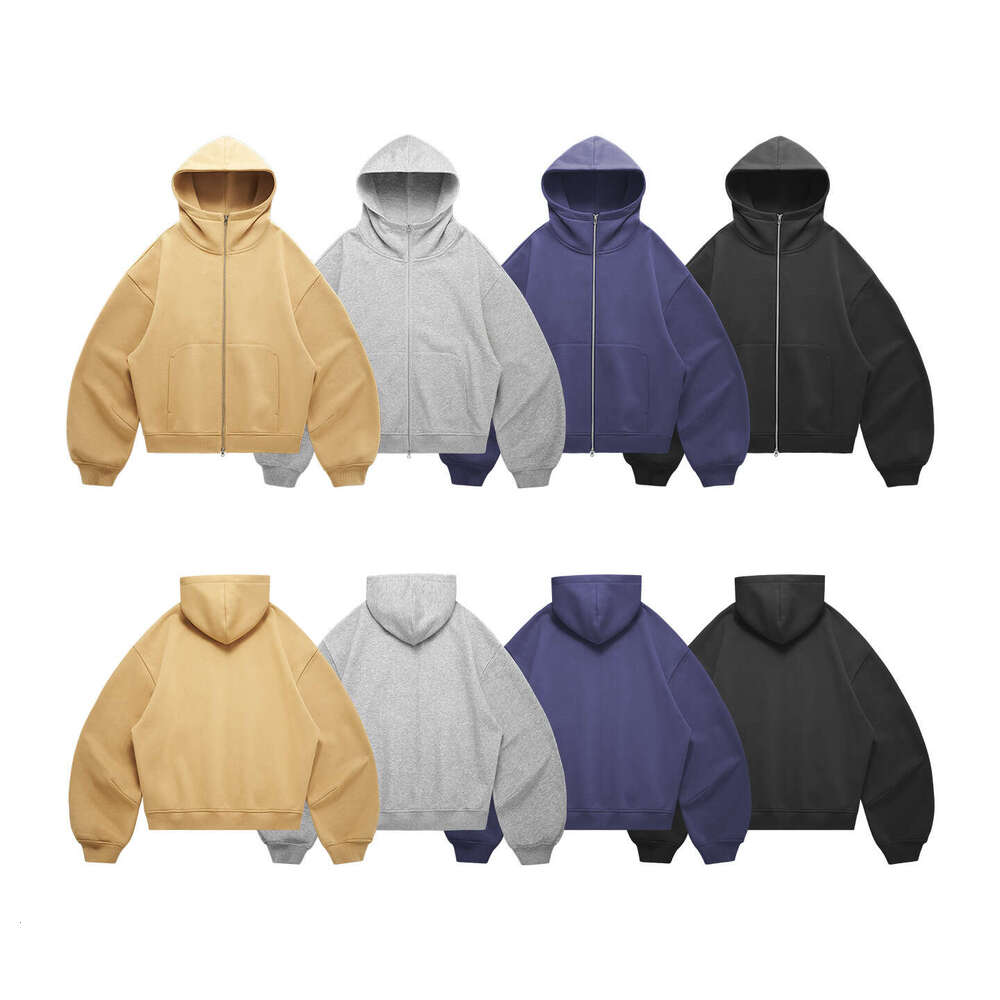 Men's Clothing | Curved Sleeve Boxy 2026 Autumn Winter New Eggshell Zipper Jacket Fleece Hoodie