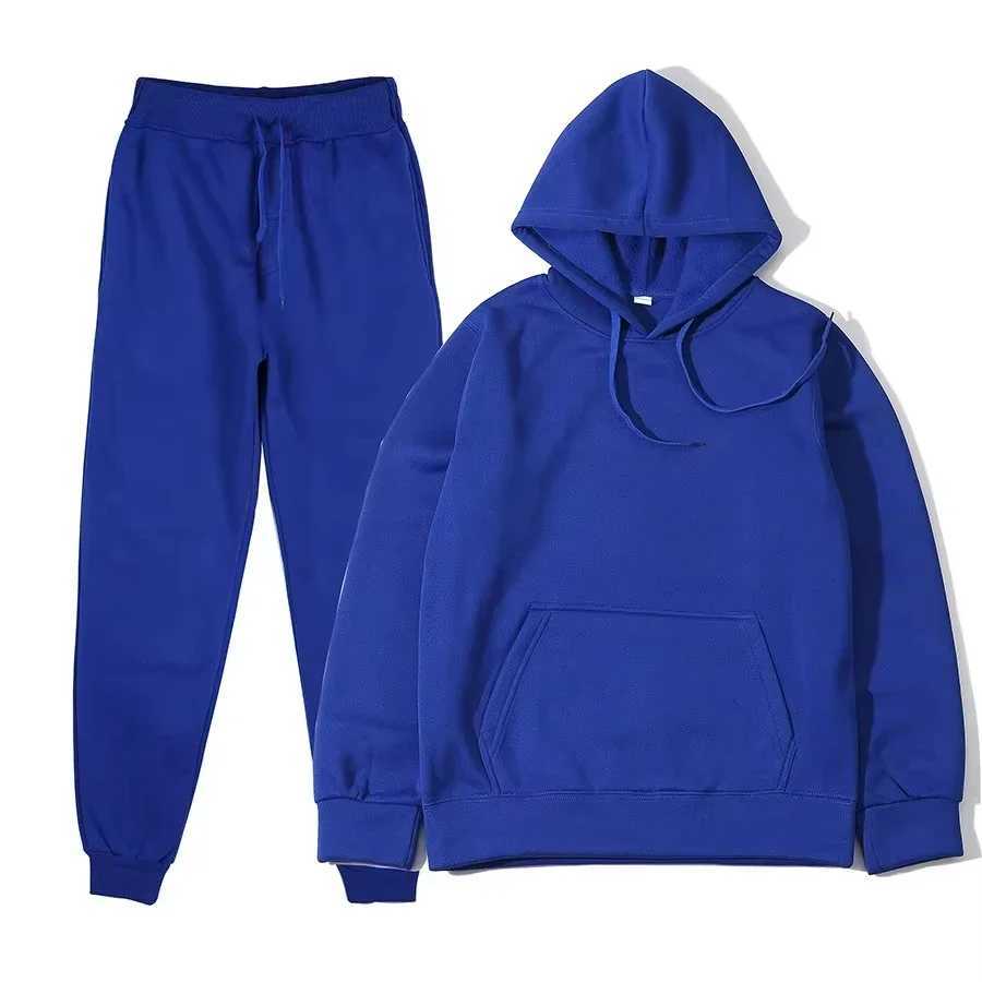 Mens Autumn and Winter New Solid Color Hoodiepants Twopiece Set Fashionable Casual Sports Set Size S3XL Mens TracksuitT251024
