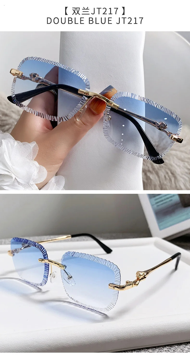 European and American Fashion Frameless Sunglasses Women Men Ins Square Eopard Head Metal Sun Glasses Ladies UV400 251023