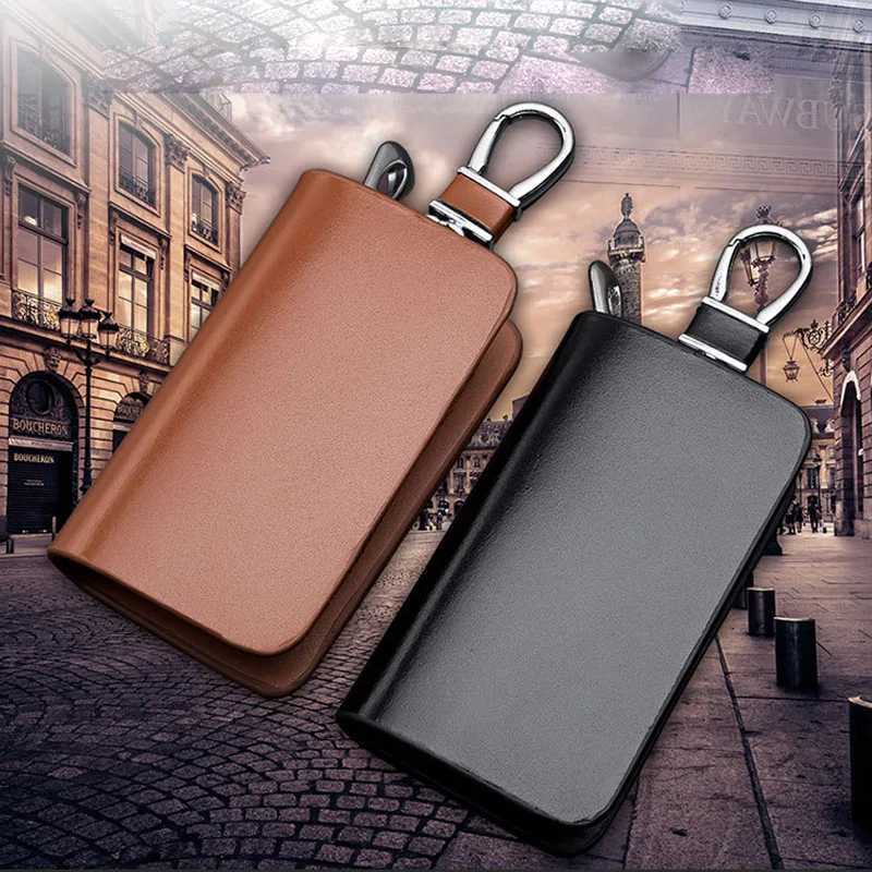 Genuine Leather Key Holder MenWomen Car Key Organizer with Card Slot Split Leather Keychain Wallet Housekeeper Pouch Z251023