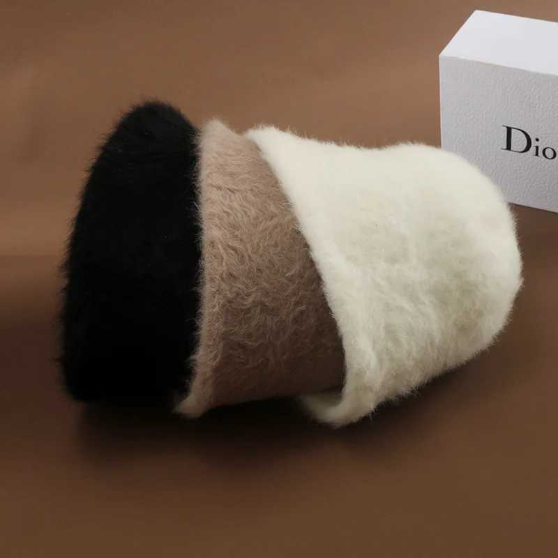 Rabbit Fur Bucket Hat Winter Thermal Thickened Fleece Lined Japanese Style Fisherman Bowl Hat for Women Fashion Warm OutdoorL251024