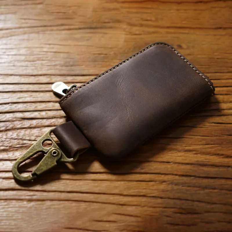 Handmade Leather Car Key Holder Wallet for Men and Coin Pocket Cow Leather Coin Holder Keychain Z251023