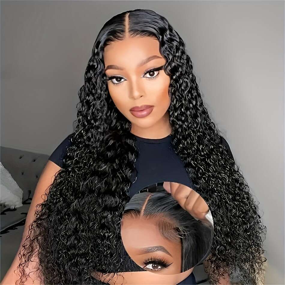 Glueless Plucked Pre Cut Inky 1b Color 5x5 HD Water Wave Sheer Lace Front Wigs Human Hair Women No Glue Put On And Go Decorative Wig for Costume & Sty