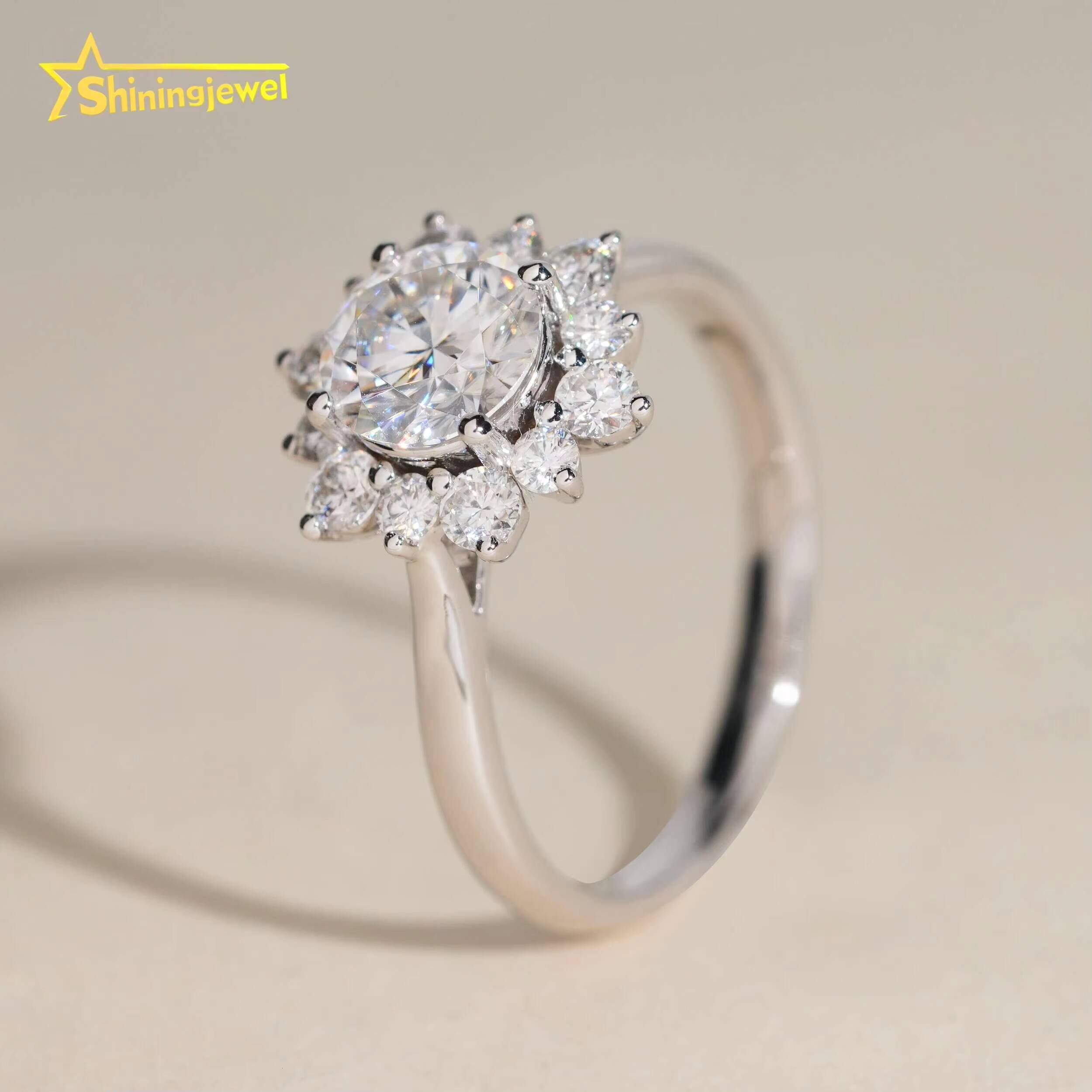 14K Solid Gold Luxury Jewelry Flower Cluster Ring Lab Moissanite Engagement Wedding Rings for Women