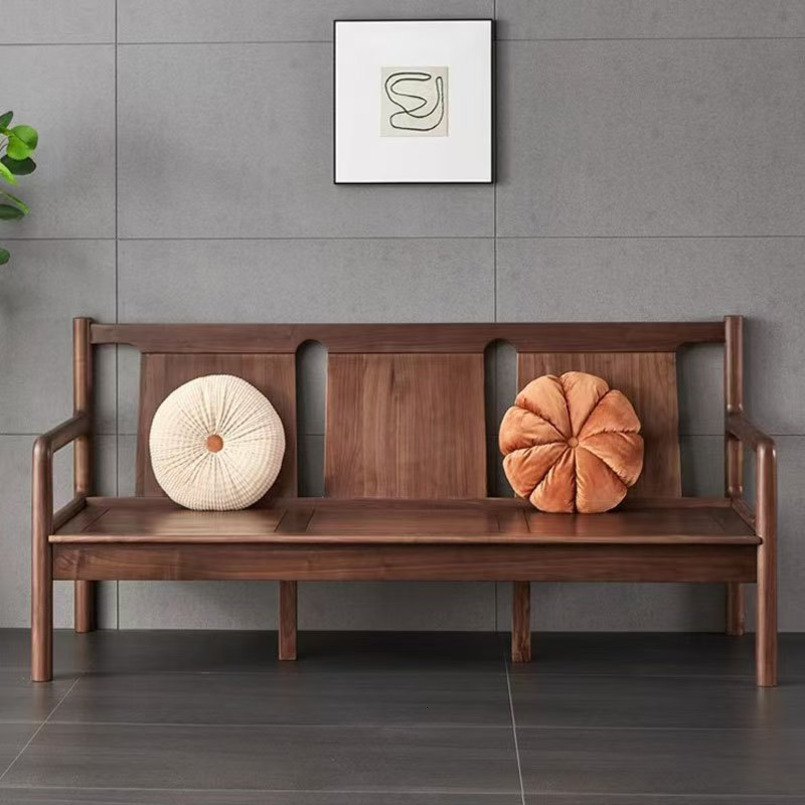 Black Walnut Sofa Luohan Step Three-Seater Long Chair Cherry Solid Wood Furniture White Oak Double Seat