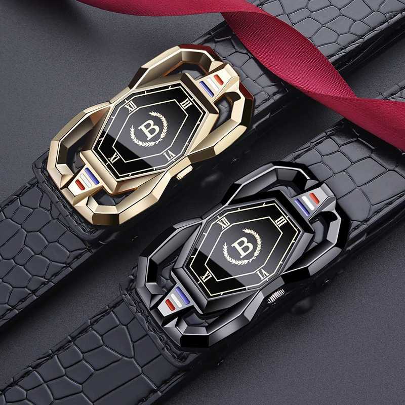 New Mens Crocodile Pattern Automatic Buckle Belt Fashionable Mens Casual Shorts Business Belt Trendy Youth Belt W251024