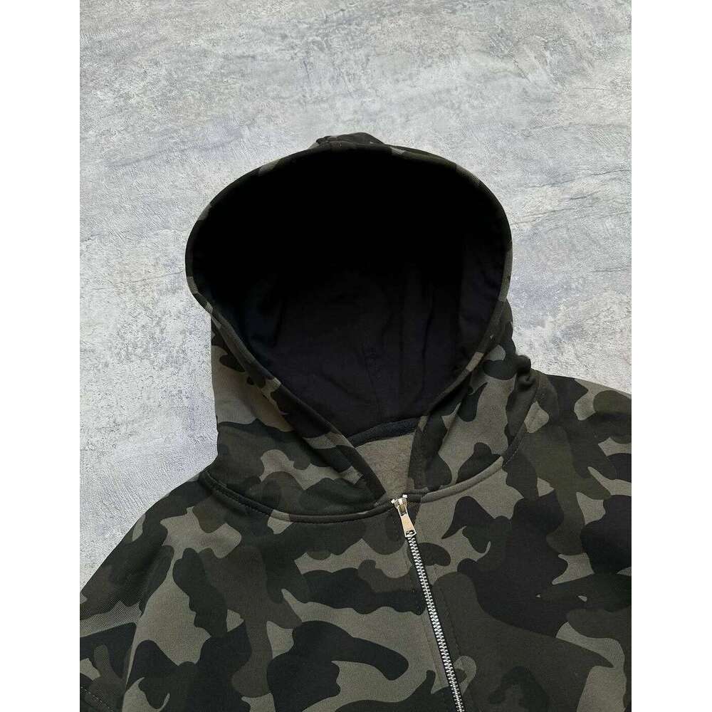 Autumn Street Style Visual Camouflage Star Pattern Zipper Hoodie Trendy Rock Simple Sweatshirt Loose Y2k New Women Top