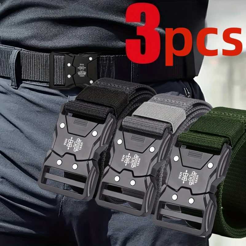 3pcs mens fashionable waist belt metal buckle durable PP material black suitable for outdoor and casual wear perfect fo W251024