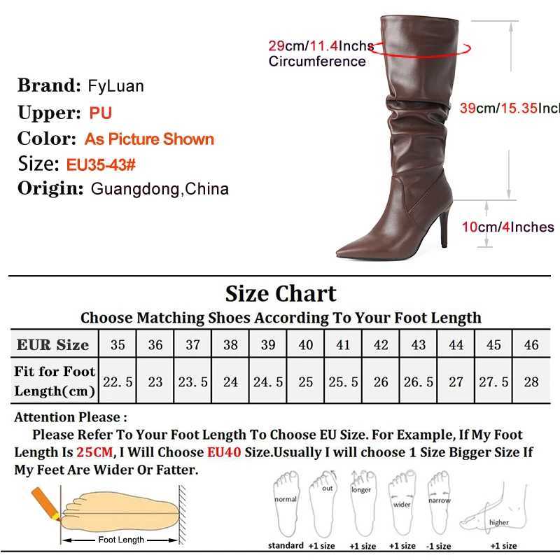 2025 Winter Knee Boots With Heels Woman 10CM Stiletto Fashion Slip on Pointy Autumn Shoes Women Soft Leather Pleated Long Boots W251024