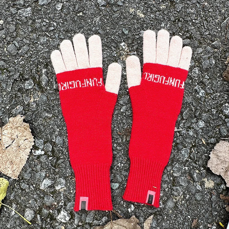 Winter Fashionable Touch Screen Split Finger Outdoor Cold Resistant and Warm Knitted Color Blocked Gloves Long Gloves 251023