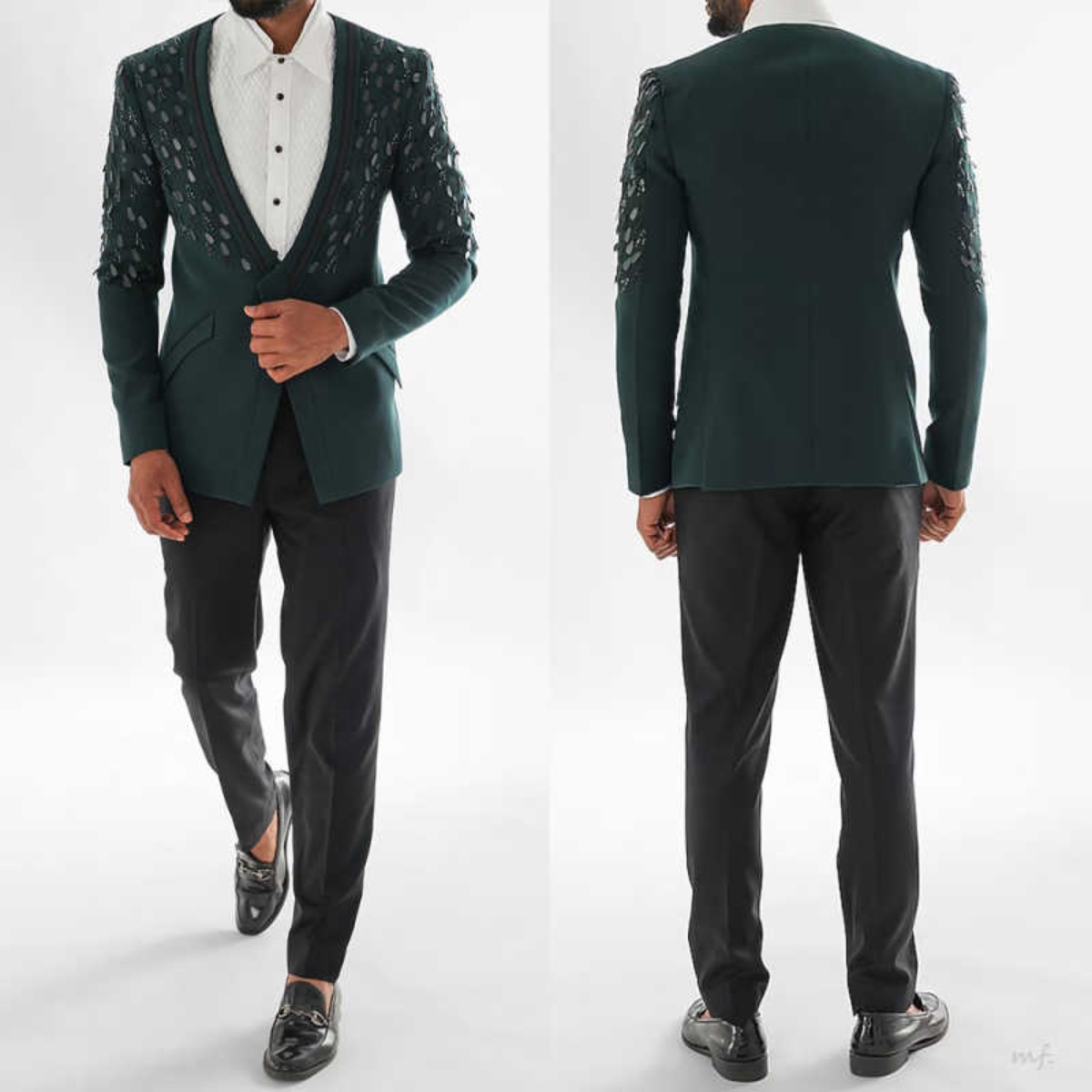 Luxury Men Suits Slim Fit 2 Piece Jacket Pants Big Sequin Beaded Groom Wedding Tuxedo Banquet Party Male Business Customized