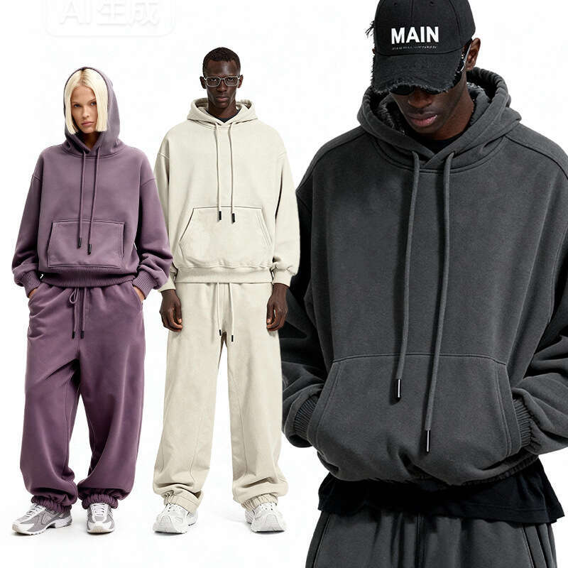 Men's Clothing|American Style Hooded Set 25 Winter New Lined Thickened 10 Colors Fleece Sweatshirt Sweatpants Unisex
