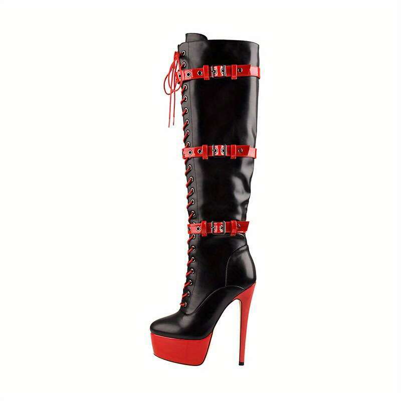 Stiletto Heel Color Blocked Knee High Boots