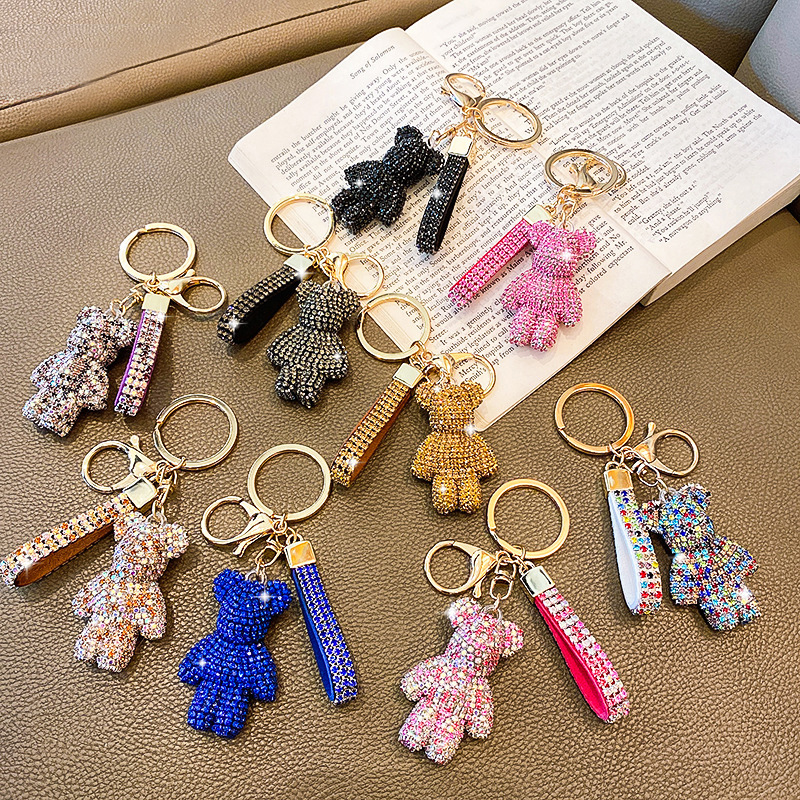 Creative Viral Rhinestone Embedded Bear Keychain Bling Car & Bag Charm Sparkly Bear Pendant for Women