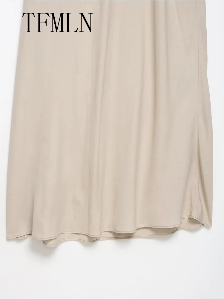 TFMLN Elegant Women Patchwork Slim Strap Dress 2025 Summer Pile Collar Sleeveless Beach Party Dress Sexy Asymmetrical Midi Dress 251023