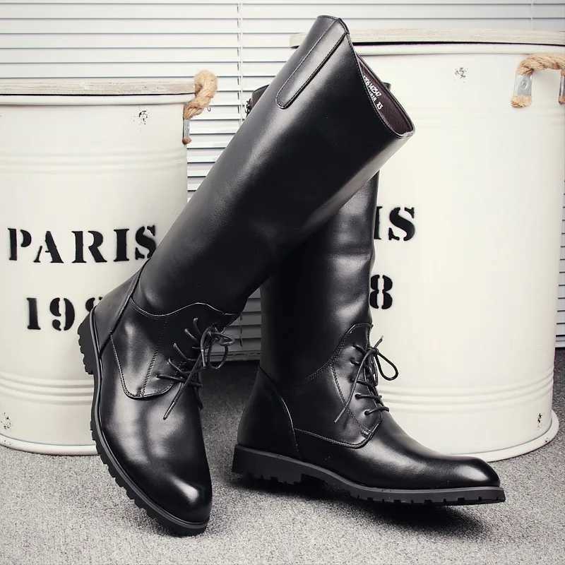 Fashion Casual Tall Leather Boots Back Zipper Mens Cowboy Boots Long Cavalier Soft Leather Riding Boots Motorcycle Boots 3746 W251024
