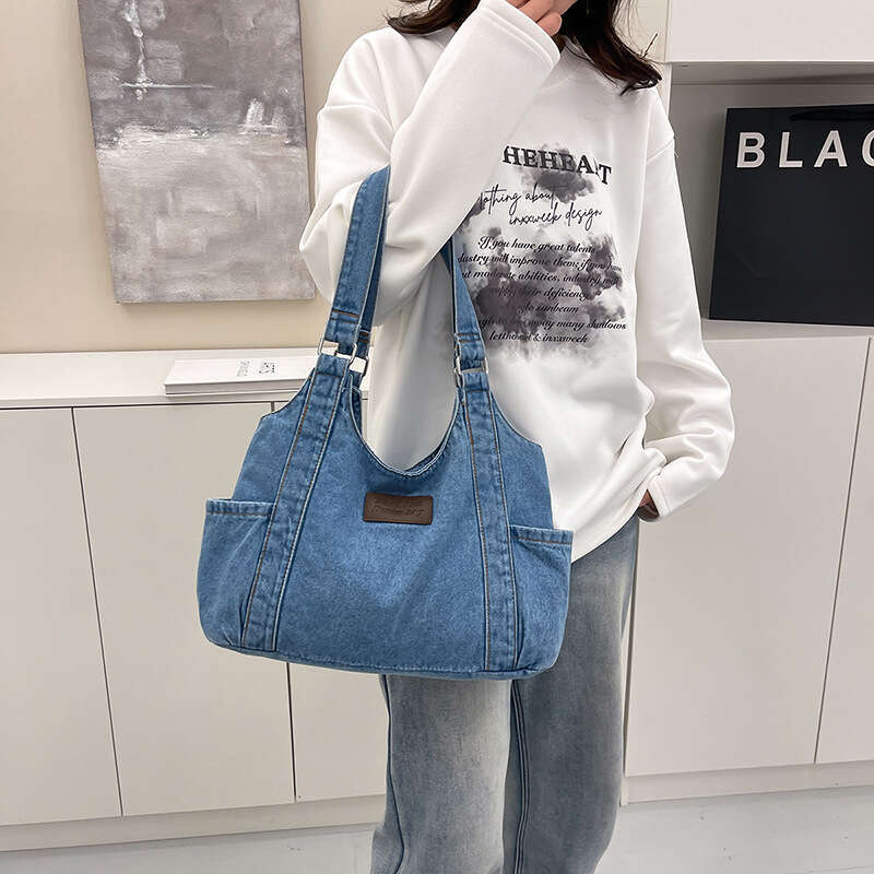 Denim Shoulder Bag for Women, High-End Large Capacity Shopping Tote Bag, Lazy Style Versatile Casual Backpack