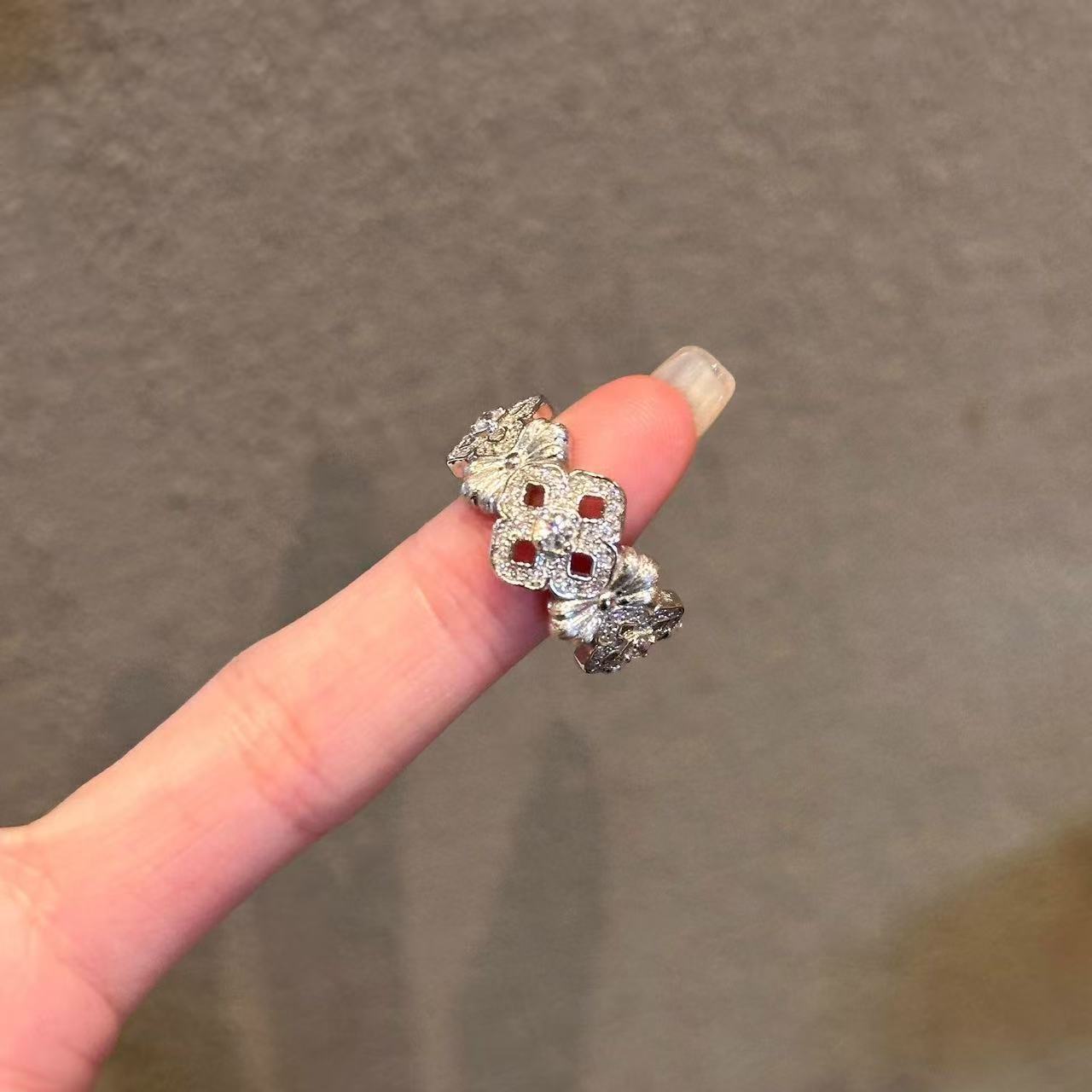 TaiYang New Silver Plated Copper Openwork Ring, Micro-Pave Cubic Zirconia Floral Carving Adjustable Vintage Jewelry