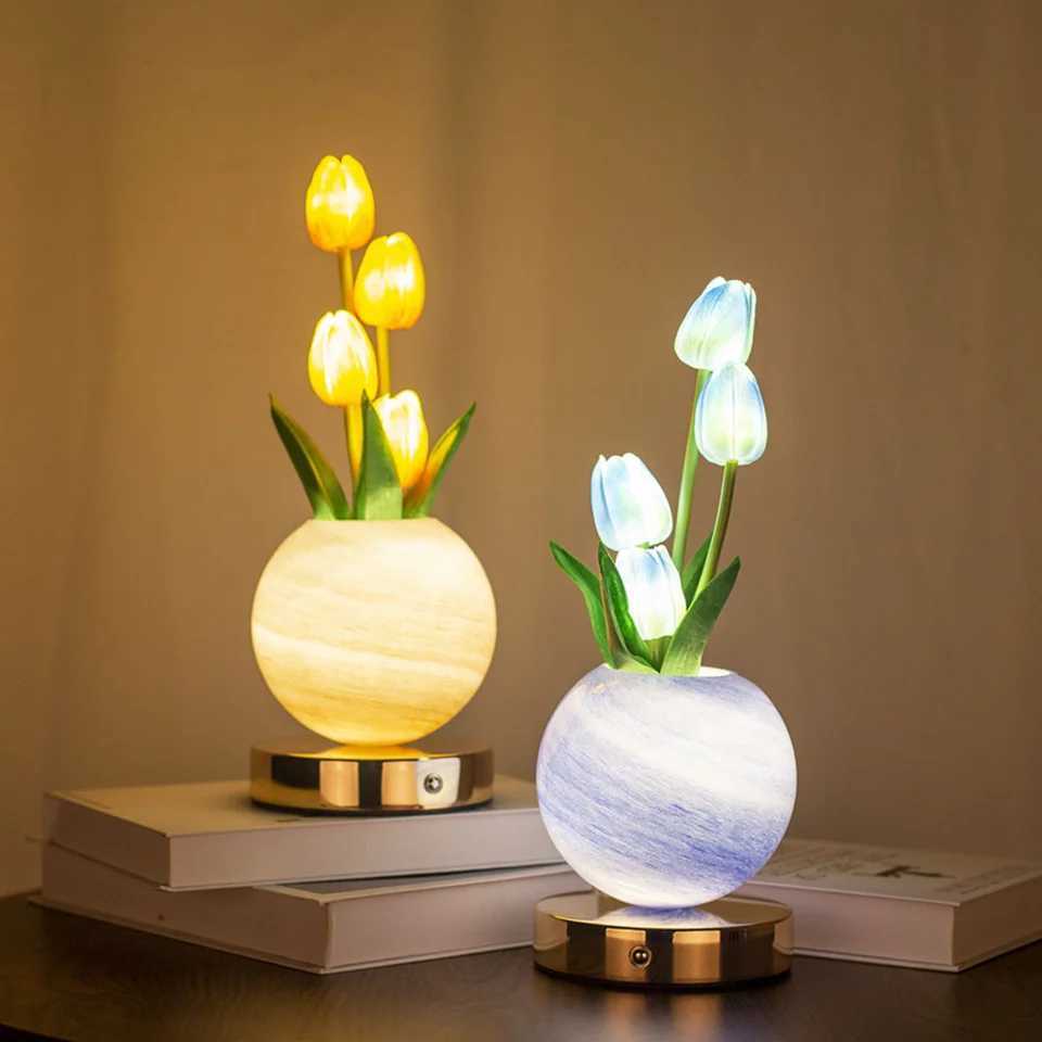 Tulip Night Light USB Rechargeable Desk Lamp Simulation Bouquet LED Table Lamp Bedroom Bedside Decor Atmosphere Light for Home C251115