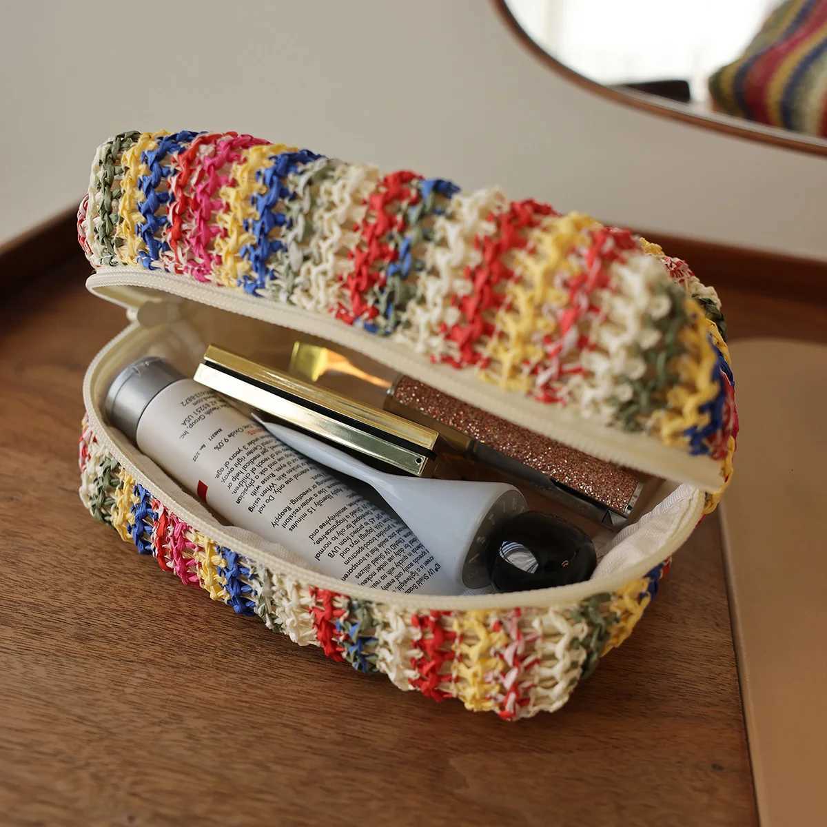 Colorful Knitted Cosmetic Bag TravelFriendly Handbag Toiletry Pouch Womens Cosmetics Skincare Organizer OntheGo BaginBagT251024