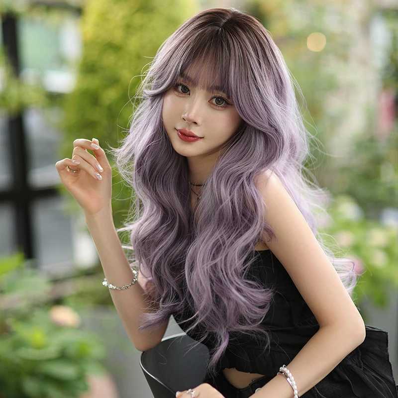 NAMM Long Wavy With Bangs Part Ash Ombre Wig for Women Daily Party High Density Layered Body Wavy Hair Wigs W251023