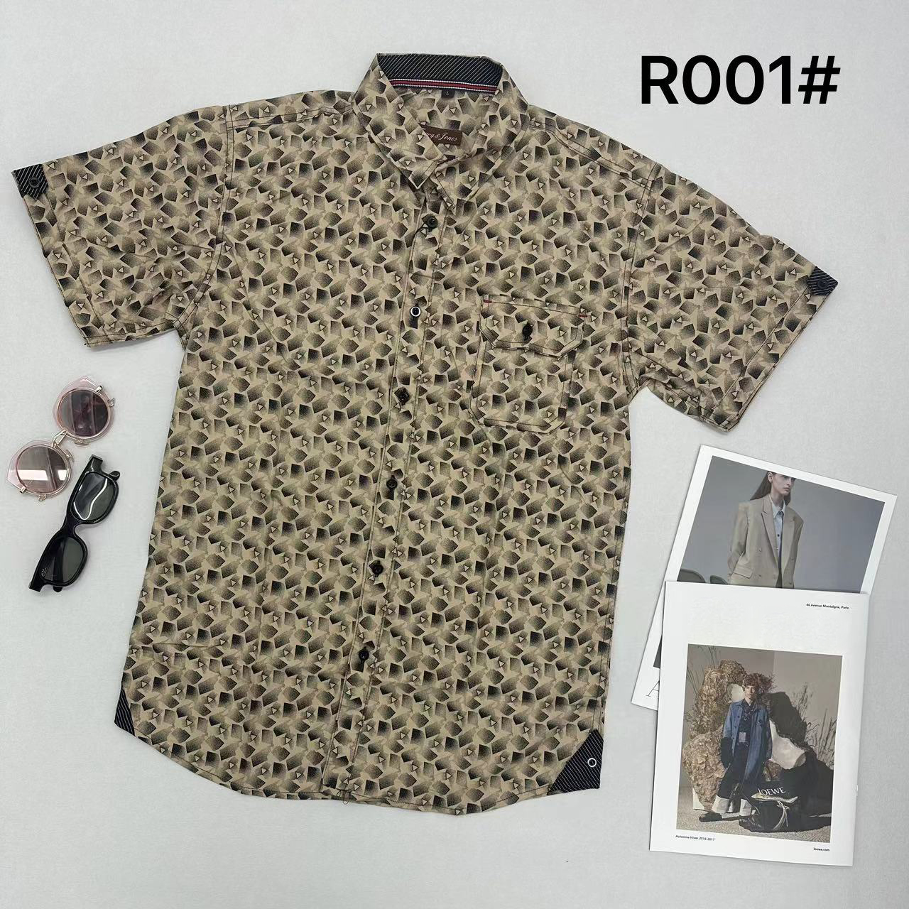 Men's Printed Cotton Shirt - Breathable & Soft, Loose Fit, Various Patterns, Short Sleeve Casual Shirt for Daily & Vacation Wear(R001) - NO23