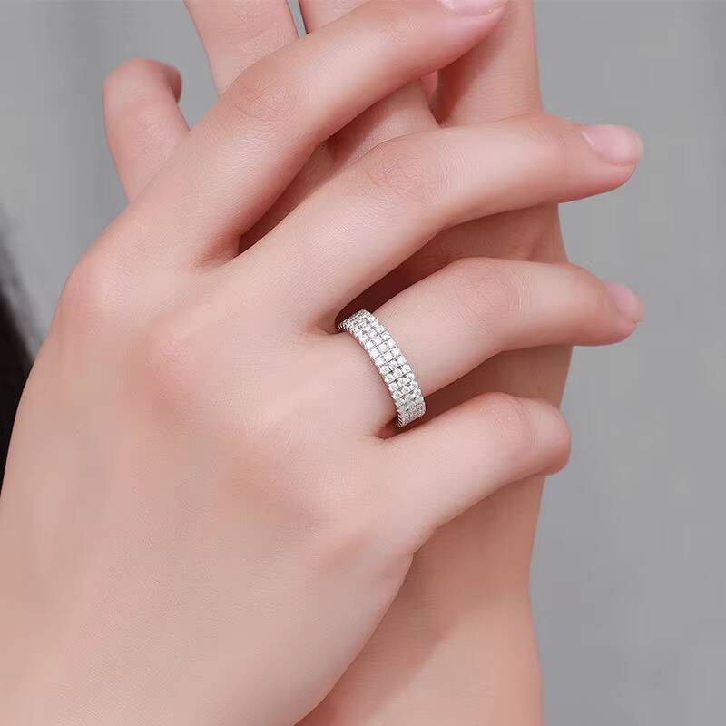 Moissanite Diamond Ring 925 Sterling Silver Two Three Row Ring Full Diamond Design Fashion Tennis Moissanite Ring Jewelry