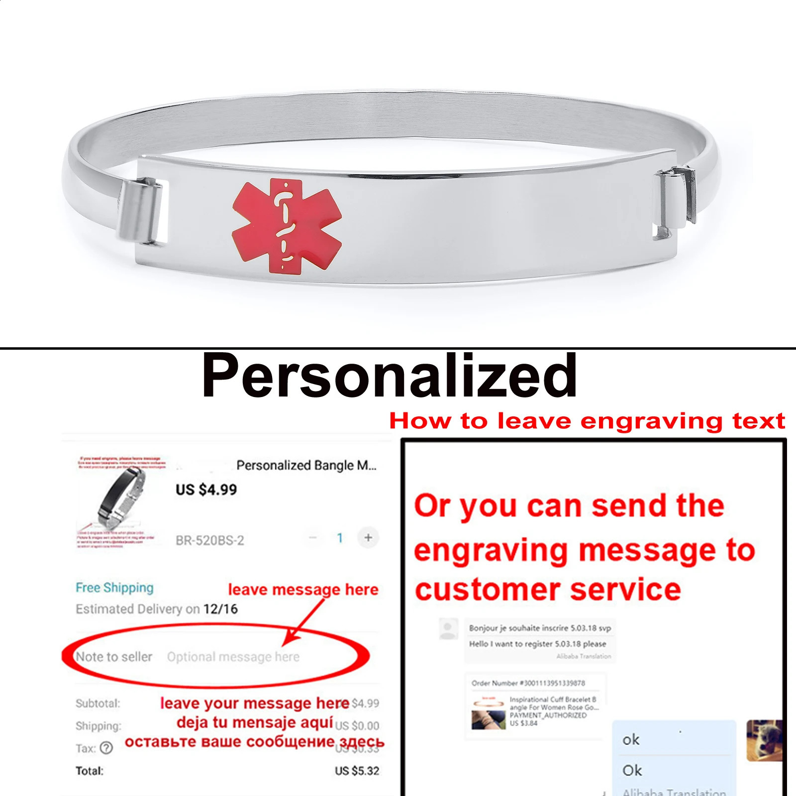 Free Engrave Stainless Steel Alert Cuff Bangle Bracelet for Womenpersonalized Custom Emergency ID Bracelets 251014