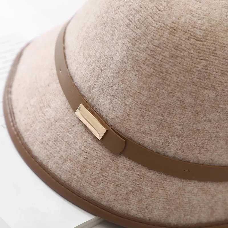 New 5 colors Fishing Hat Unisex Solid Color Wool Winter Hat With Belt Winter Bucket Wool Cashmere Woman Warm Cap Gift WholesaleL251024