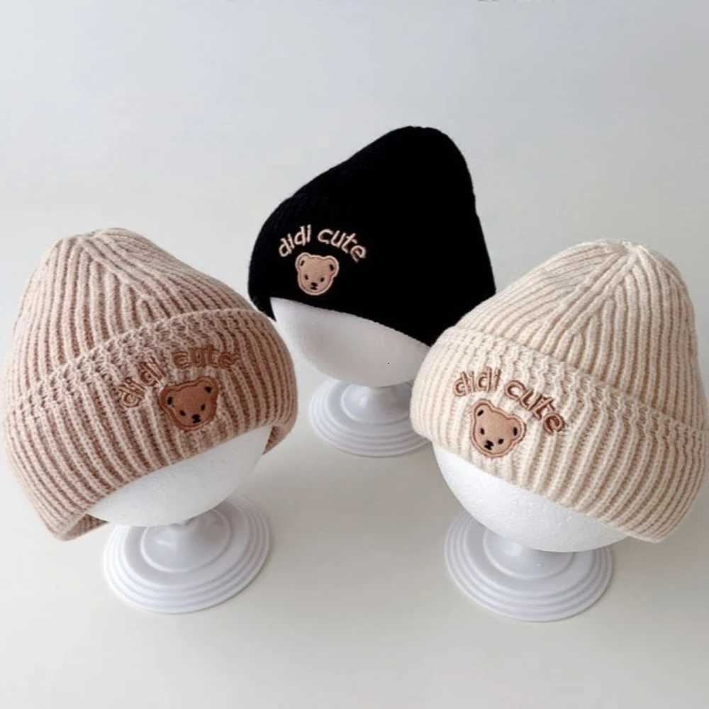 New Cartoon Bear Baby Hat Cute Childrens Warm Knitted Cap Soft Winter Earmuff Hat Baby and Toddler Beanie MINISO Baby GiftsL251024