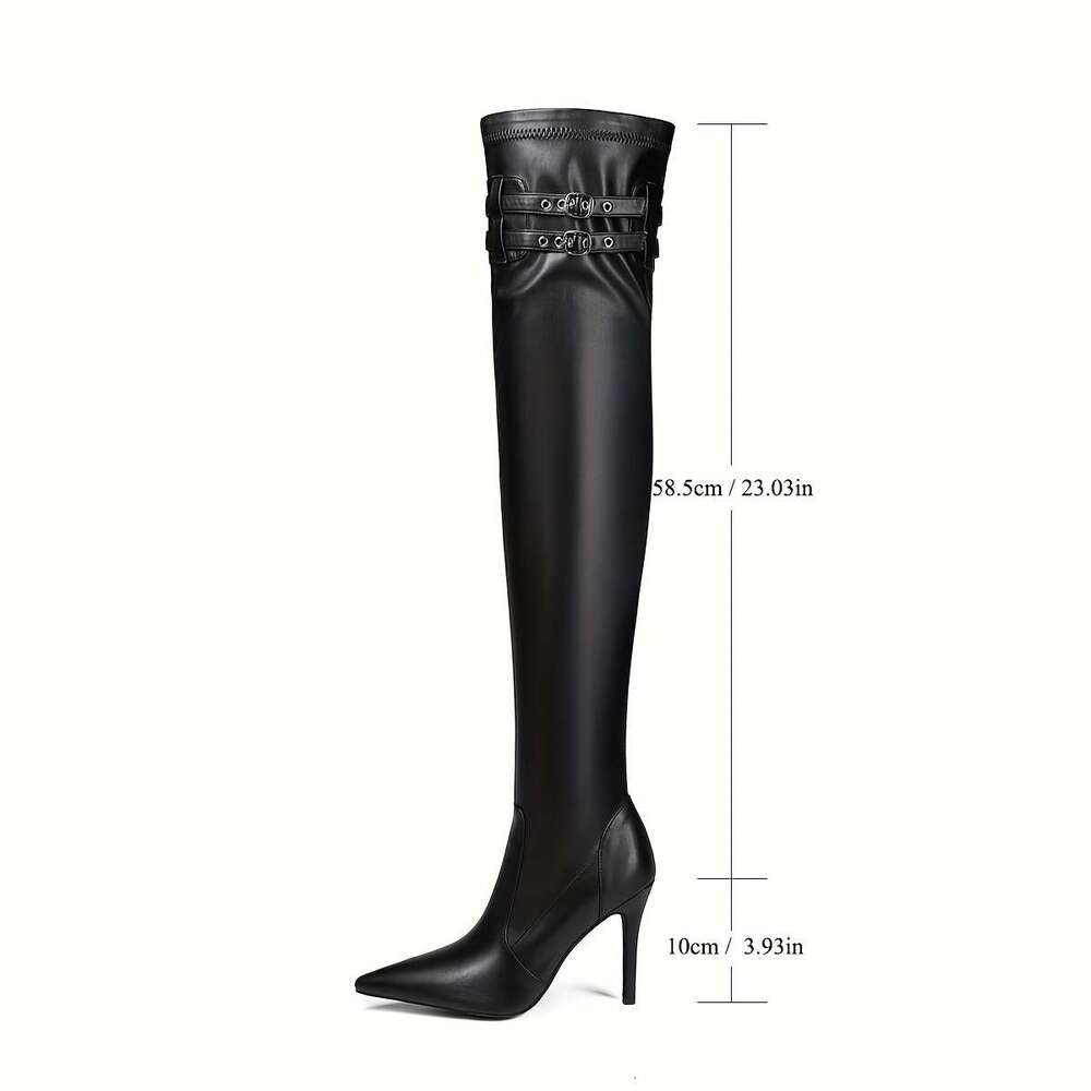 1Pr Women's Solid Color Knee-High Boots - Pointed Toe, Stiletto Heel, Zipper Closure, Faux Upper, Fabric Lining, Man-Made Insole & Sole