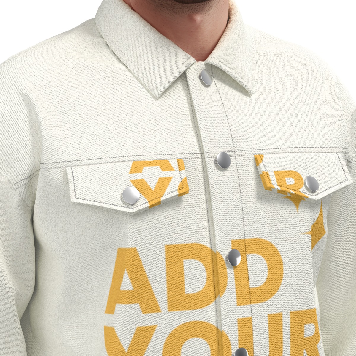 DHgatepod Unisex All-Over Print Canvas Jacket - 245GSM 100% Cotton Stand Collar Coat with Decorative Chest Pockets