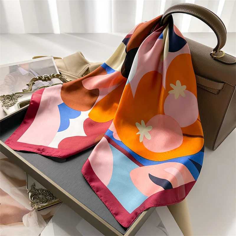 7070cm Silk Square Scarf Wen Soft wer Print Haiand Foard Neckerchief Hijab Tie Bag Ribbon band Fashion Decoration Y251024