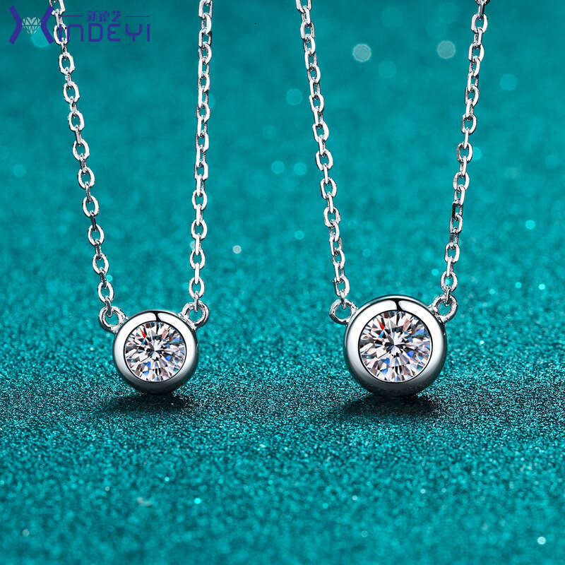 DHCollections-- Sterling Sier Plated PT950 Gold Bubble 1 Moissanite Necklace Valentine's Day Gift Clavicle Chain for Women