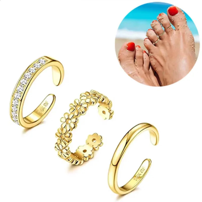 3pcs Gold Plated Zircon Toe Ring for Women Girls Classic Adjustable Fashion Summer Beach Foot Jewelry 251014