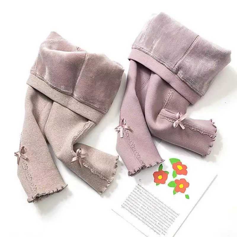 Girls Warm Leggings 2025 Winter New Fashion Casual Daily Thicken FleeceLined Solid Color Bowknot Pants Lining Color RandomT251024