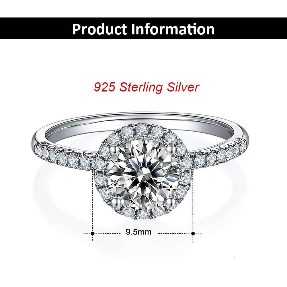 RINNTIN SMR65 Rhodium Plated 925 Sterling Silver Ring Center 10 CT VVS Round Cut Moissanite Engagement Ring