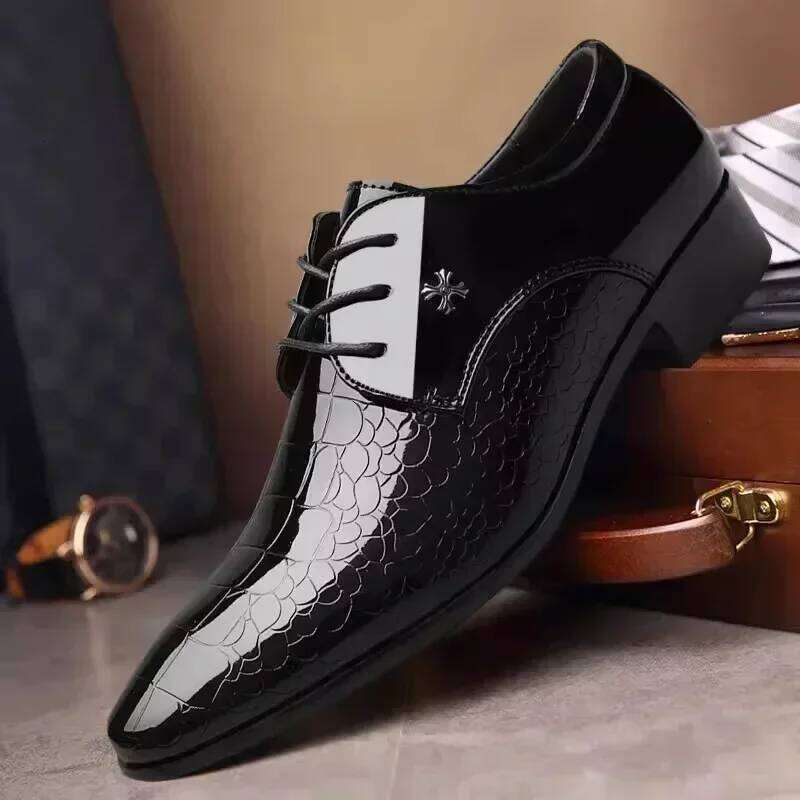 Pointed Toe Dress Plus Size Newest Italian Oxford for Men Classic Derbies Patent Leather Wedding Shoes
