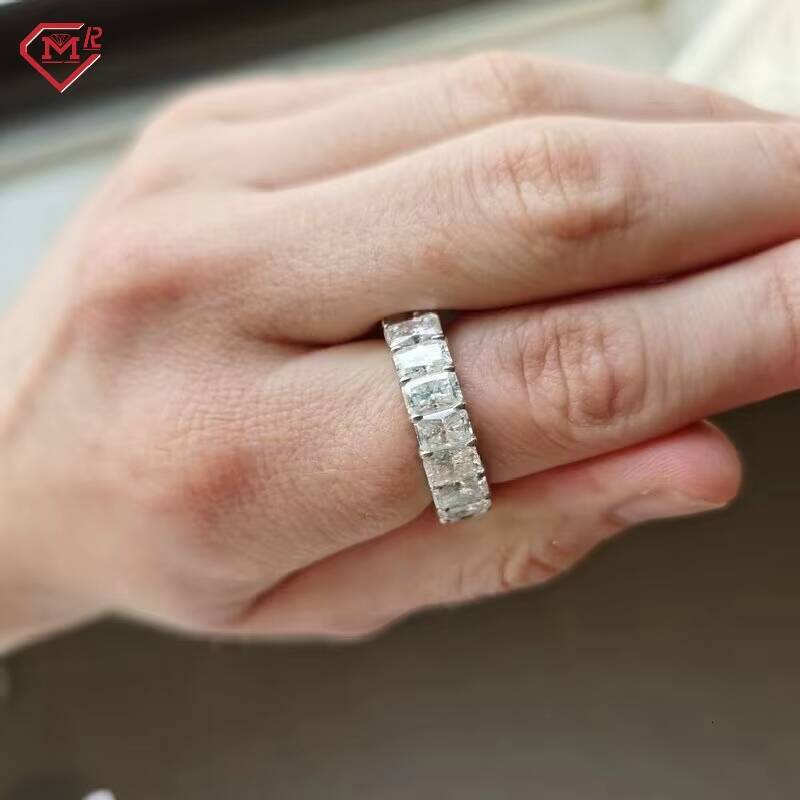 Real 14k Gold Moissanite Engagement Ring Eternity Band Radiant Cut VVS Moissanite Ring for Women