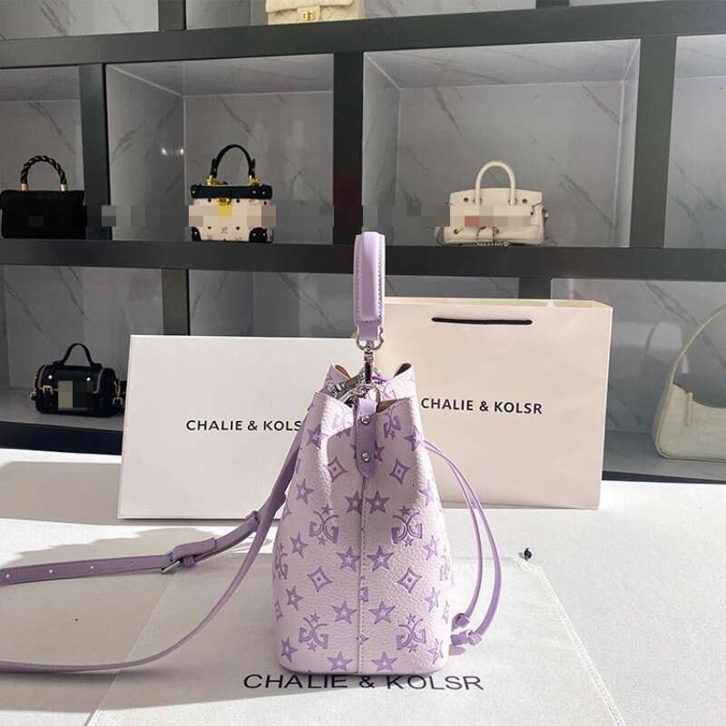 2025 New Large Capacity Purple Bucket Bag For Women - Elegant Geometric Pattern, With Emed Detailing, Adjustable Shoulder Strap & Golden-Tone Hardware